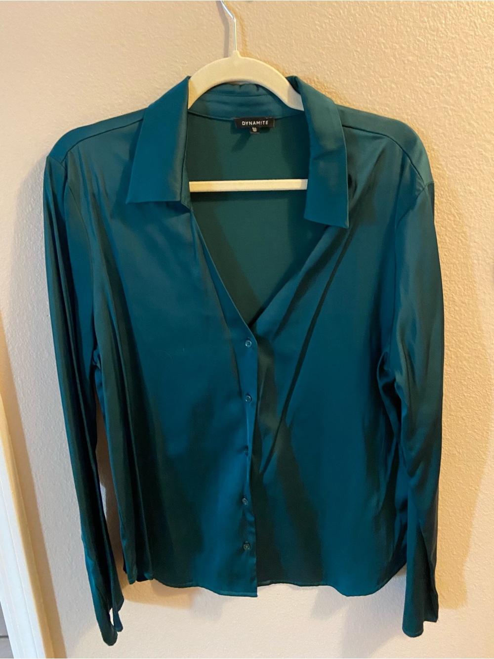 Dynamite GreenSatin Button-Down Shirt